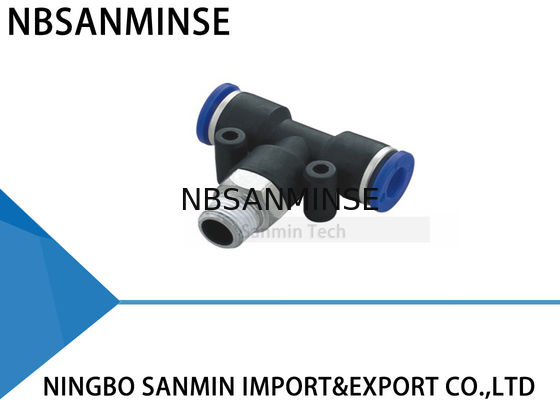 Pièce en t masculine en plastique de branche de pinte adaptant l'enfoncer pneumatique le connecteur Sanmin d'accessoires de machine