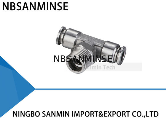 NBSANMINSE SSPT M5 M6 1/8 1/4 3/8 enfoncer d'acier inoxydable de 1/2 SS316L le montage masculin pneumatique de pièce en t de branche de catégorie comestible